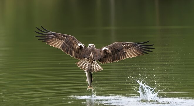 Bird with spread wings taking off from water