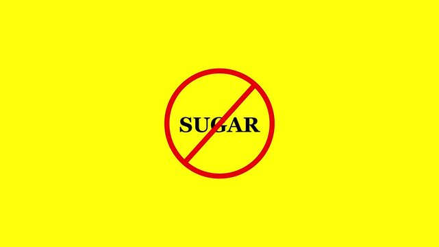 Sugar prohibition sign animation, green background. Caution warning symbol, alert, error sign, security protection 4K video animation