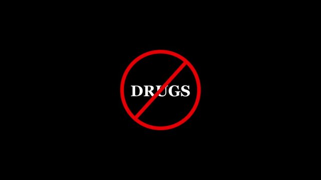 Drugs prohibition sign animation, white background. Caution warning symbol, alert, error sign, security protection 4K video animation