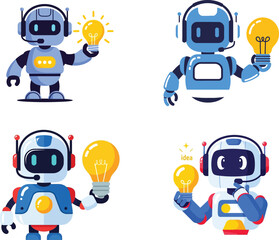 Fototapeta premium Four robots with lightbulbs