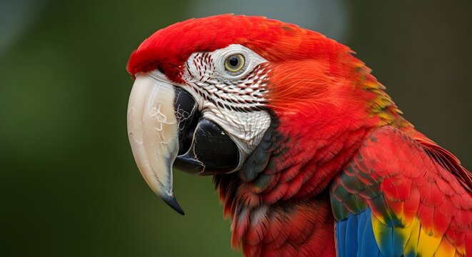 A colorful parrot with a red head and blue and yellow feathers