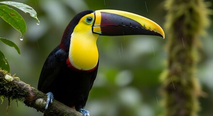 Obraz premium A large black and yellow toucan with a huge beak