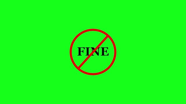 Fine prohibition sign animation, green background. Caution warning symbol, alert, error sign, security protection 4K 4k video animation