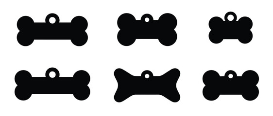 Dog bone tag icons, featuring vector illustrations of dog collar tags, ideal for pet ID, accessories, and animal-themed design projects. © Dalim 4