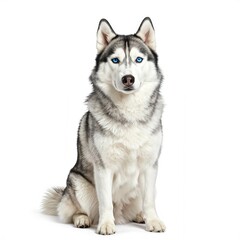 Fototapeta premium Siberian Husky Dog Sitting Isolated on White Background Studio Portrait