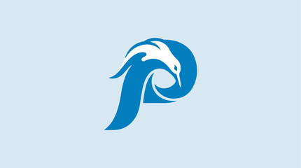 Obraz premium Elegant blue logo design featuring a stylized bird.