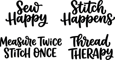 Fototapeta premium Hand lettering vector art set featuring sewing themed quotes with casual brush script style cheerful lettering design