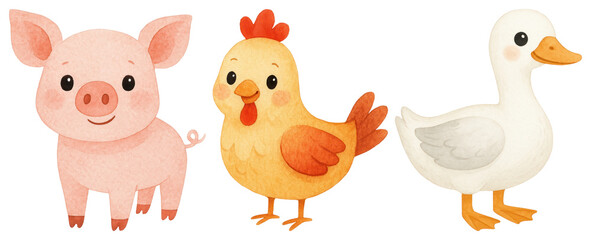 Fototapeta premium PNG Cute farm animal illustrations on transparent background