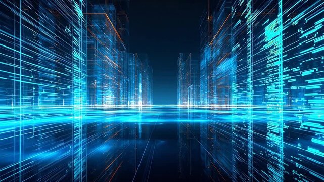 Abstract digital cityscape with glowing lines