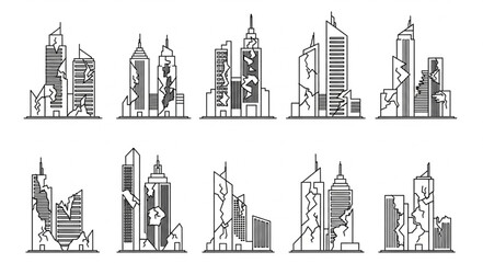Fototapeta premium Collection of Skyscraper Illustrations in Black and White.