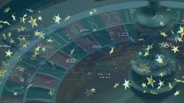 Animation of stars falling over rotating roulette game