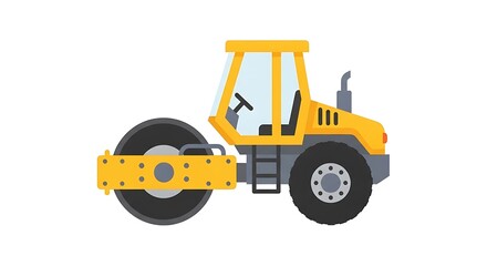 Fototapeta premium Yellow road roller machine, heavy construction equipment for asphalt paving and compaction