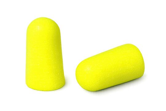 Yellow foam earplugs providing hearing protection and noise reduction