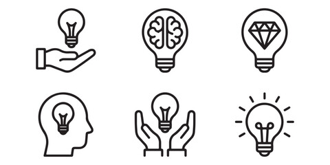 Creative Idea and Innovation Icon Set Featuring Light Bulbs Brain and Diamond Symbols © Anzuman