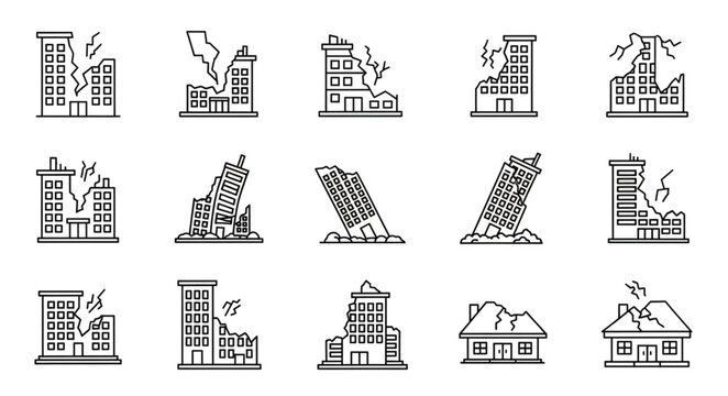 Earthquake Damage - Buildings Collapsing and Structures in Ruins.