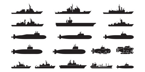 Collection of Military Ship and Submarine Silhouettes for Naval Design © Anzuman
