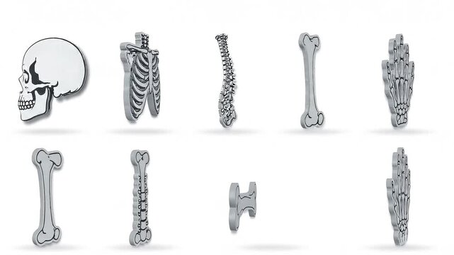 Seamless looping animation of skeleton bone clipart icons