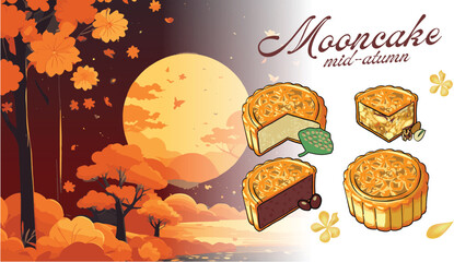 Traditional Mid Autumn Festival cakes and a golden color celebration © Lazycats