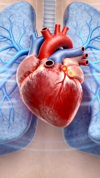 Vertical video: Looping animation showing heart rotating in thorax, highlighting coronary marker