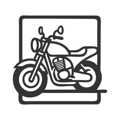 Logo concesionario de motos. Icono con dibujo sencillo con líneas de una motocicleta vista de perfil en un cuadrado  © teracreonte