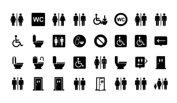 Toilet restroom icon set with male female bathroom WC and lavatory symbols vector