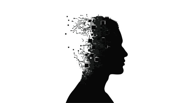 disintegrating human head silhouette losing identity