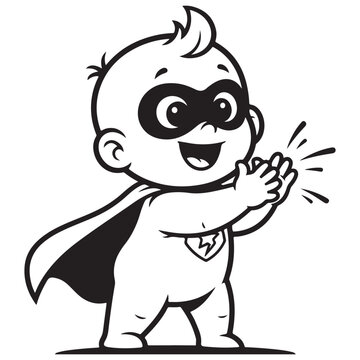 Happy Cartoon Superhero Baby Clapping and Smiling