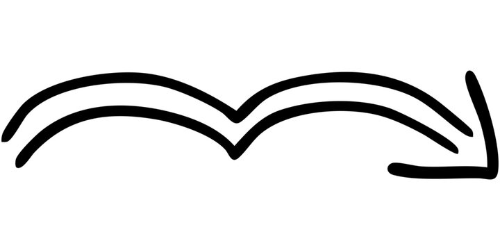 二重線の手書き矢印のイラスト8（黒）