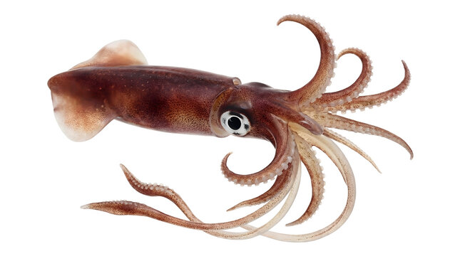 Squid with tentacles spread out on transparent background
