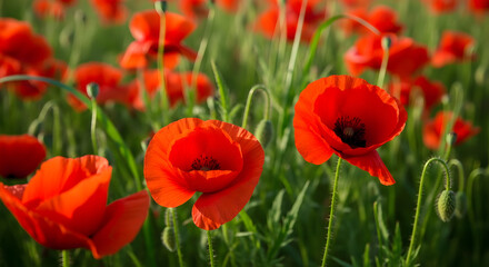 Obraz premium Vibrant red poppies on labor day celebrating workers and nature's beauty