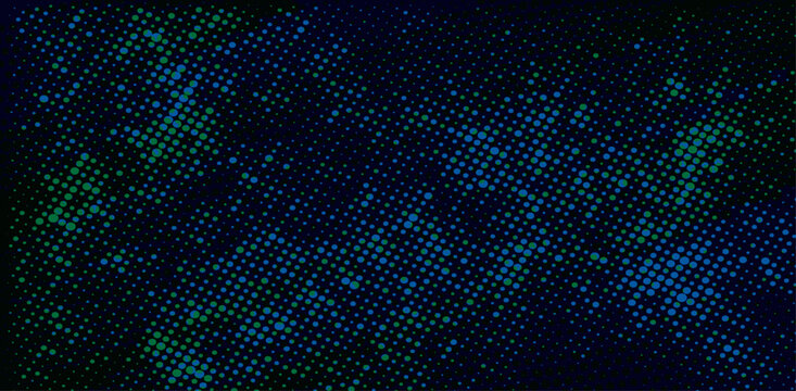 Abstract blue and green halftone dots pattern on a dark background with diagonal texture. Eps10
