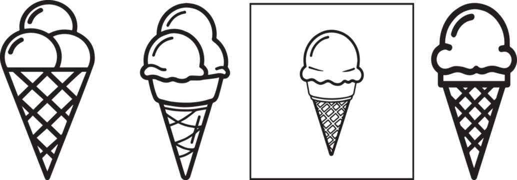 Black ice cream cone icon set outline black and white, Vector design.