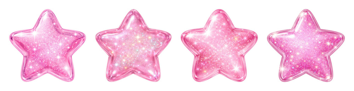 PNG Sparkling pink stars in sequence on transparent background