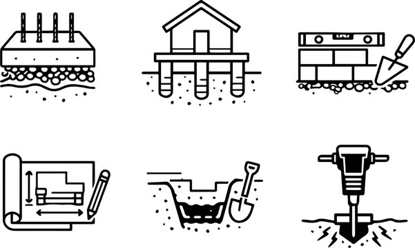 Construction foundation building engineering icons. Vector