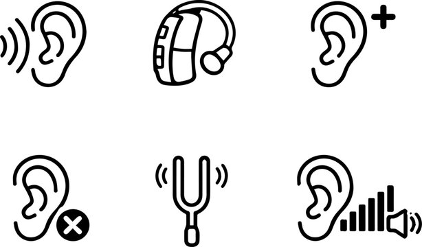 Hearing aid audiology ear health icons