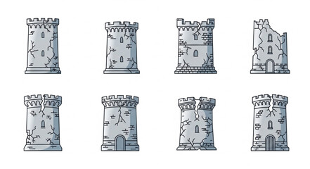 Collection of Pixel Art Castle Towers for Game Development. © Dede