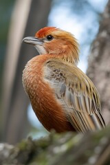 Obraz premium Portrait of a rufous-chested bird, a Brazilian bird, perched on a branch in the forest