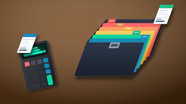 Financial management and organization concept with folder and calculator