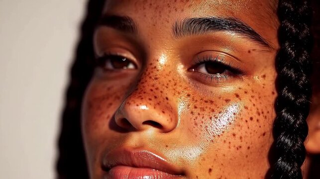 Closeup of womans face with freckles