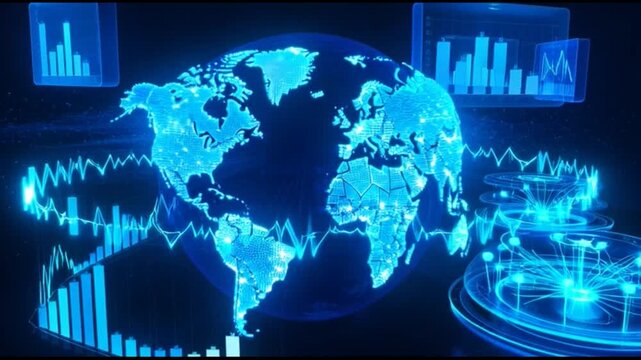 Abstract global digital data visualization with charts and graphs