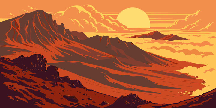 USA, US, U.S, United States - Haleakalā National Park Sunrise Panorama &ndash; Volcanic Crater Above the Clouds and Dramatic Landscape in the United States