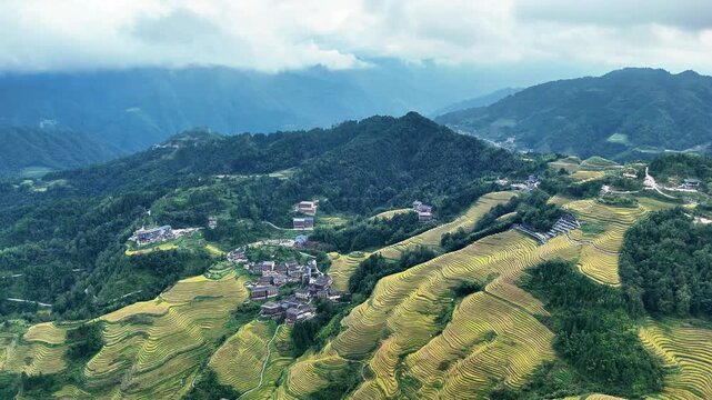 Drone Shot of Longsheng Rice Terraces, Guilin, Guangxi, China