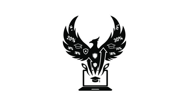 black eagle emerging from laptop with coding symbols