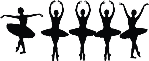 Silhouette ballerinas dancing in tutu, classical ballet poses illustration, graceful movement vector design, performing arts elegance concept artwork – flavector © MSTMASUMA
