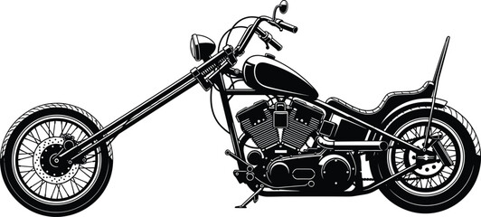 Silhouette chopper motorcycle illustration, custom bike design, vintage V‑twin engine vector, classic cruiser style artwork, biker culture concept – flavector © MSTMASUMA