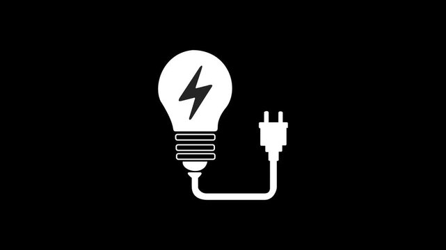 Neon electric bulb icon animation. Glowing light bulb symbol animation on black background.