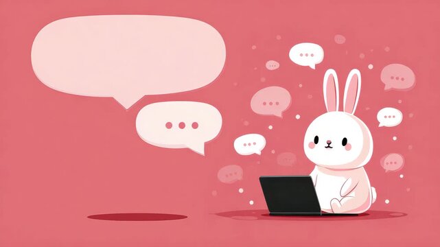 busy business bunny works on computer illustrated animation