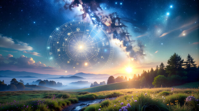 Ini adalah data optimasi untuk gambar ke-17 Anda. Gambar ini menggabungkan elemen astrologi dengan pemandangan alam yang tenang, menciptakan nuansa mystical landscape yang sangat diminati untuk konten
