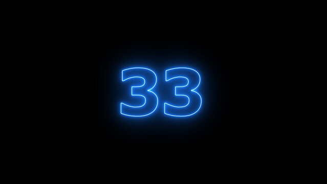 Abstract beautiful blue neon counting number 33 icon background 4K illustration.