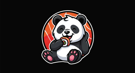 Cartoon panda enjoys sushi roll illustration © Akun